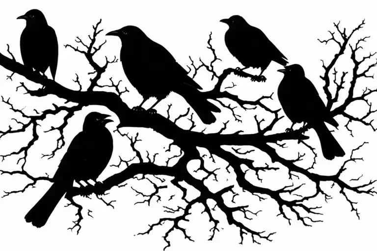 Sillouette Of Crows On A Tree And The Branches Sell Out Murder