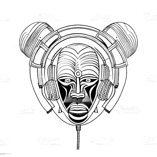 African Mask With Headphones On
