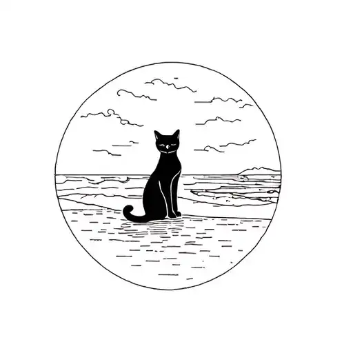 Black Cat On The Beach Landscape
