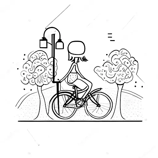 Group Of Girls On Bicycles With Old Fashioned Street Lamps In The Background