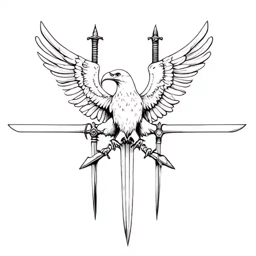Swords Along With An Eagle With Open Wings