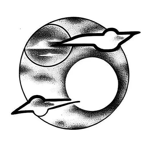 Sun And Moon With Flying Crane Below It