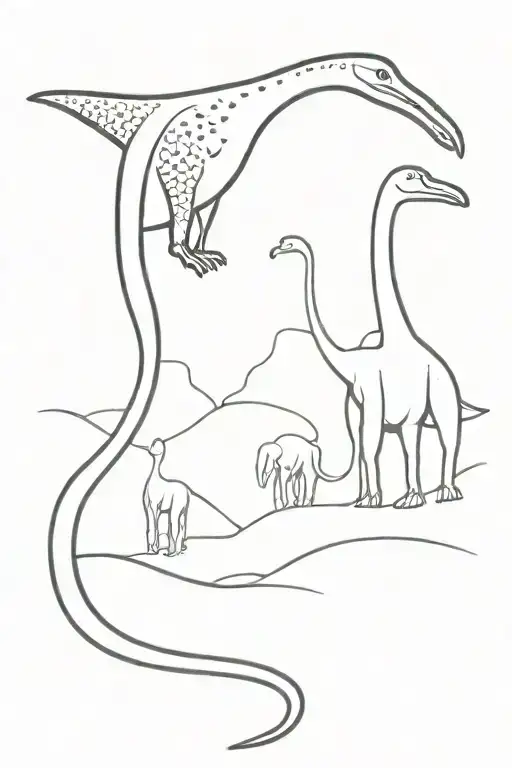Puffin And Brachiosaurus Black And White Drawing