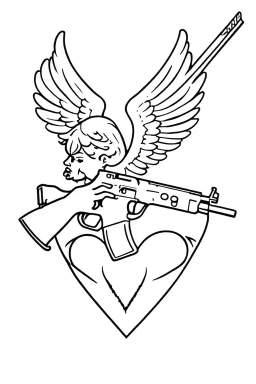 Basic Cupid Shooting With An Ak 47 On Heart