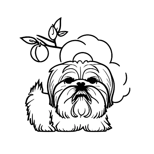 A Shih Tzu Sitting Under An Orange Tree