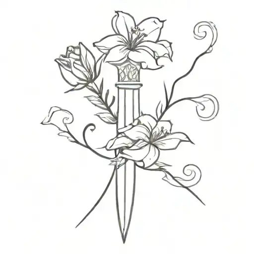 Dagger And Flowers Intertwined