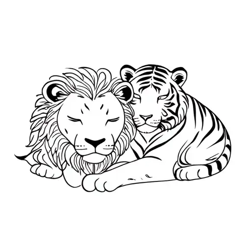 A Lion And Tiger Together Sleeping Cute