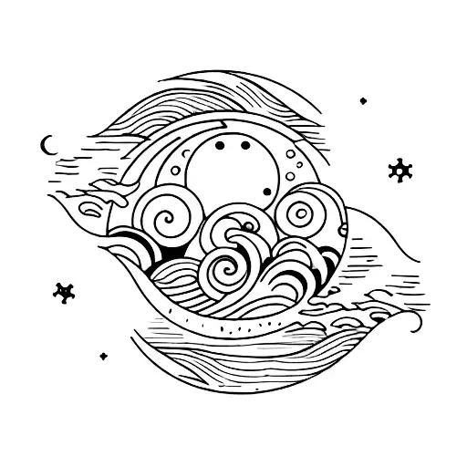 Ocean Wave With Sun And Moon