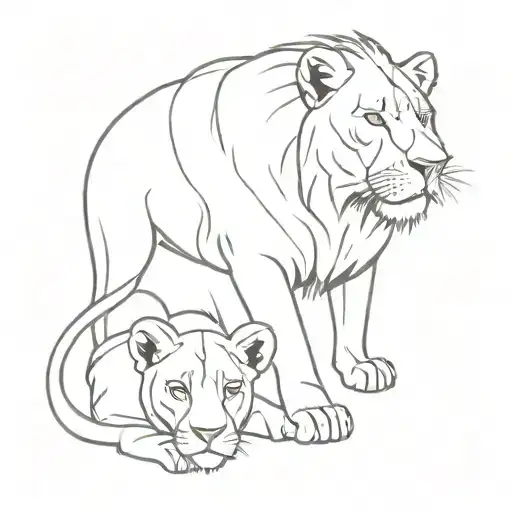 Lioness And Lion Cub