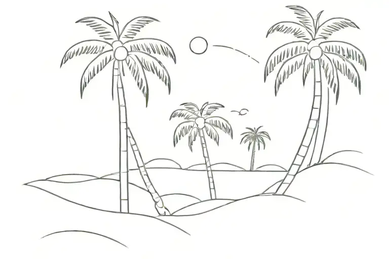 Sunset On The Beach Scene With Palm Trees