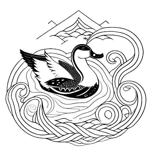 Incorporate A Mystical Persian Symbol With The Image Of A Wild Duck In Sea Wave