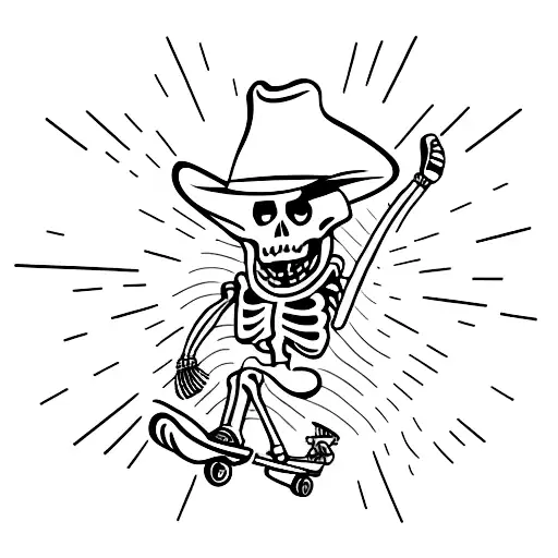 Skeleton Cowboy Riding Skateboard