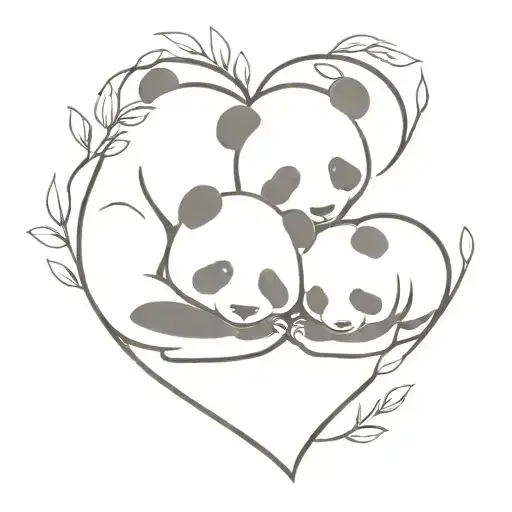 A Minimalist Design Of A Panda Family Cuddled Together In A Heart Shape