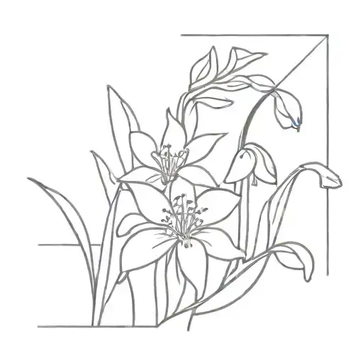 Violet And Snowdrop Flower Bouquet Fine Line