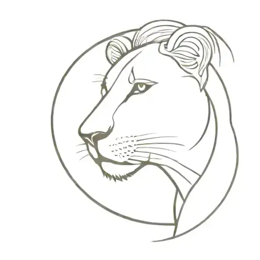 Half Moon Half Lioness Face Surrounded