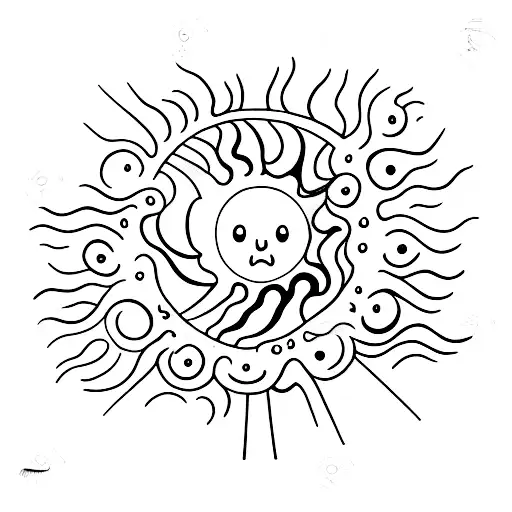 A Minimalist Beach Scene With Coffee Beans Forming The Sun