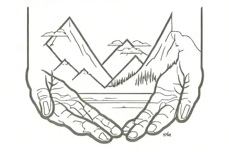 Mountain Range Above A Lake With A Drowning Hand With The Words Let Them Below The Hand