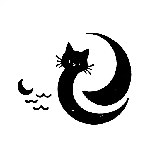 Simple Cat Drinking From River With Crescent Moon