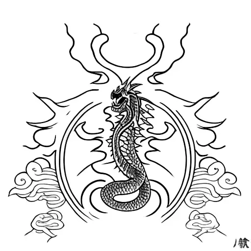 Fine Line Black Traditional Japanese Dragon Tattoo For Leg