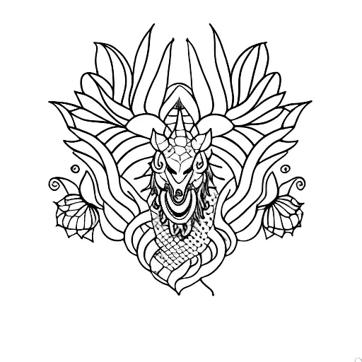 A Minimalist Tattoo Of A Dragon And A Lotus Flower Intertwined