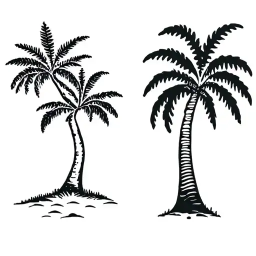 Pine Tree And Palm Tree Fine Line Tattoo Side By Side