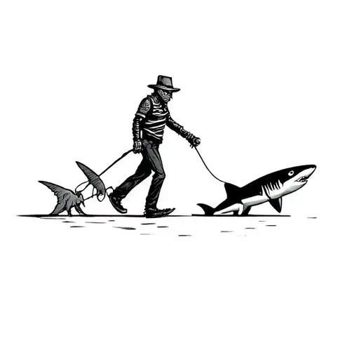 Freddy Krueger Walking With Shark On A Leash