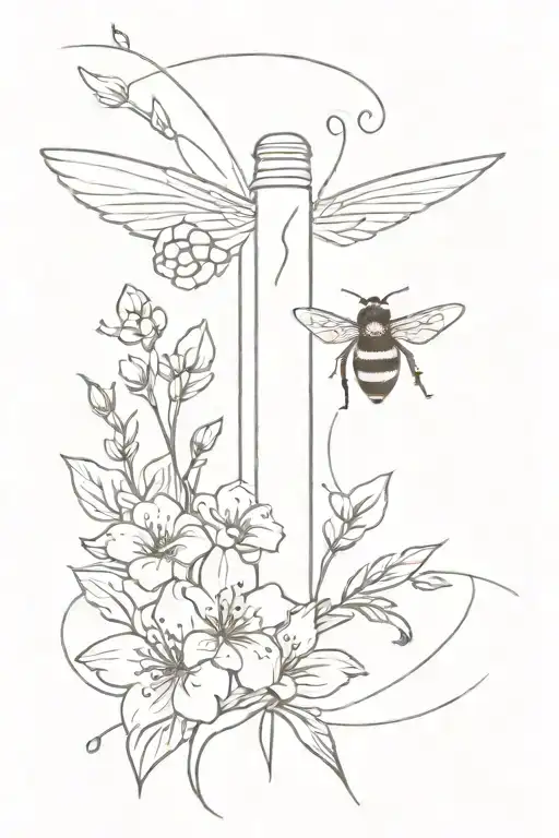 An Angel Blade With Bees And Flowers Surrounding It