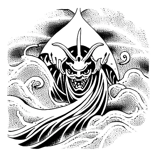 Japanese Demon With Waves