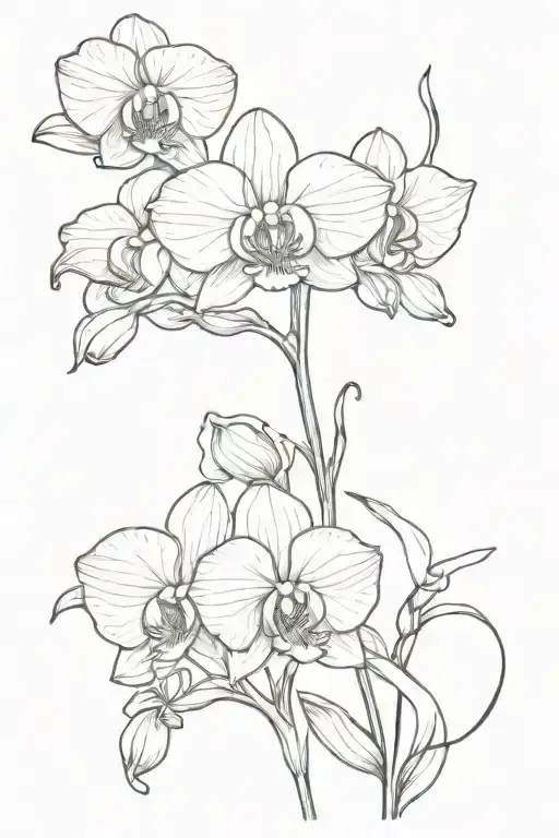 Orchid And Calla Lily Entertained Line Tattoo Design