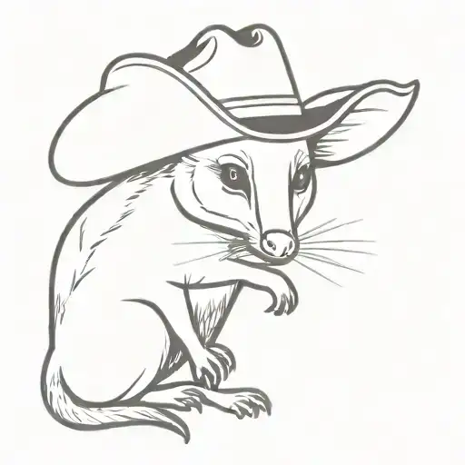 Black And White Possum Wearing Periwinkle Cowboy Hat