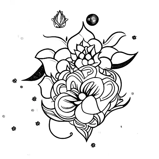 Jeweled Cresent Moon And Flowers