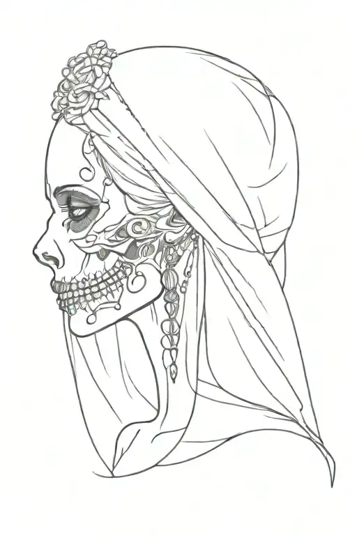 Skull Bride With Veil Side Profile