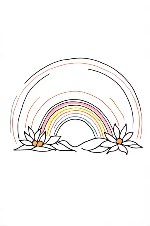 Sun Rising And Rainbow With Flower