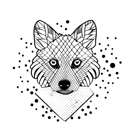 A Minimalist Tattoo Of A Wild Dog In A Black And White Landscape
