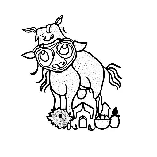 A Minimalistic Tattoo Of A Farm Animal In A Serene Countryside Scene
