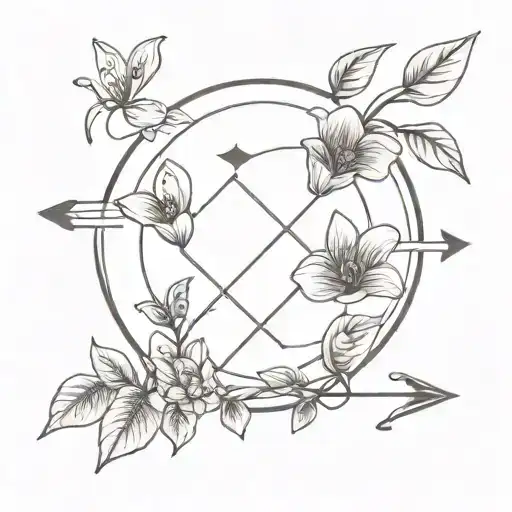 Sun And Arrow Surrounded By Violets