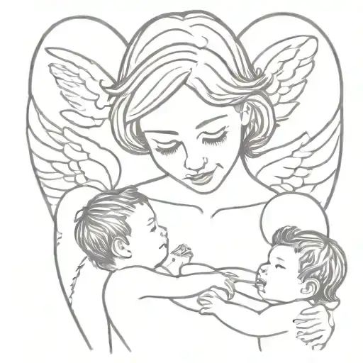 Mom Son And Angel Baby Angel Holding