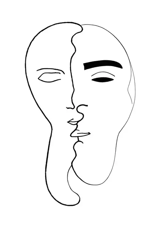 Minimalist Tattoo With Two Face Drawn In One Line