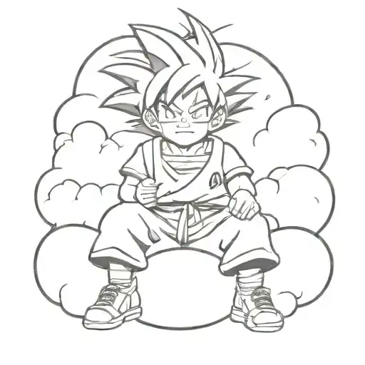 Goku Kid Sit In His Cloud Smiling