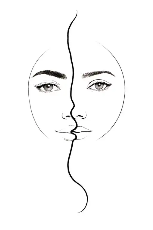 Minimalist Tattoo With Two Face Drawn In One Line