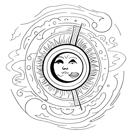 Sun And Moon With Water In The Middle