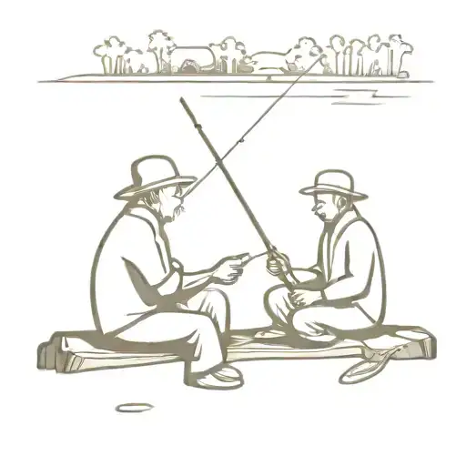 Grandpa And Grandson Fishing While Sitting On A Bible