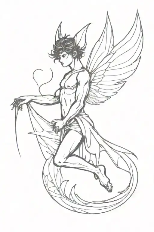 Silhouette Of A Male Fairy With Wings And Pointed Ears