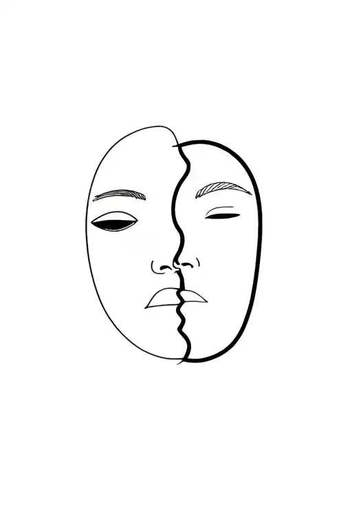 Minimalist Tattoo With Two Face Drawn In One Line