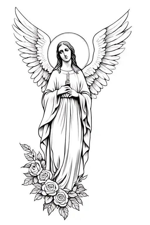 Archangel Micheal The Archangel Virgin Mary With Roses