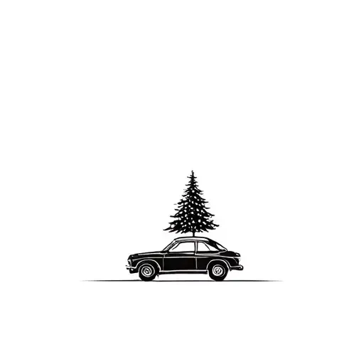 Created A Tattoo Of A Christmas Car With A Tree On Top