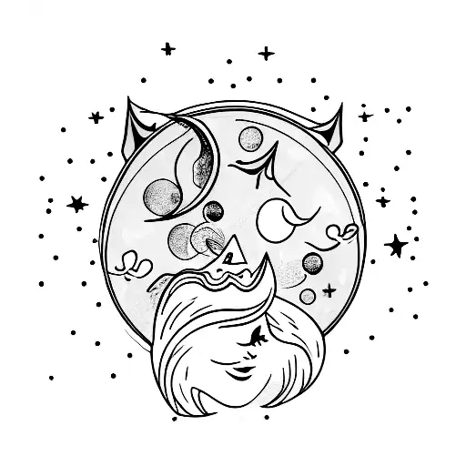 Moon With Face And Sparkles