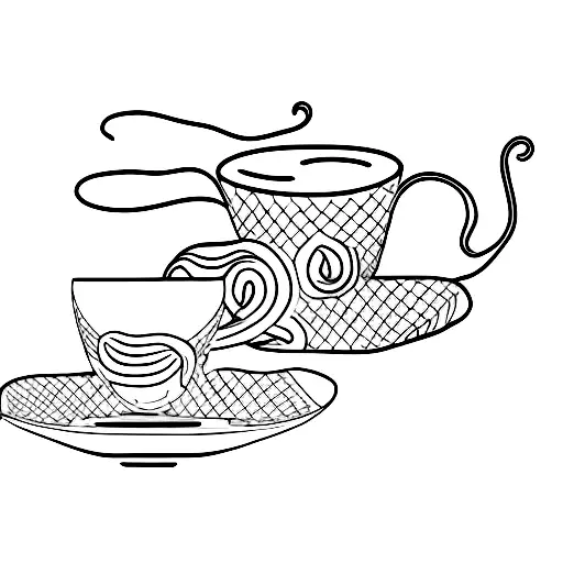 A Minimalist Tattoo Of A Coffee Cup And Saucer With A Cat Tail As The Handle