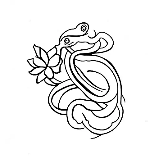 A Minimalist Tattoo Of A Snake And A Flower Intertwined
