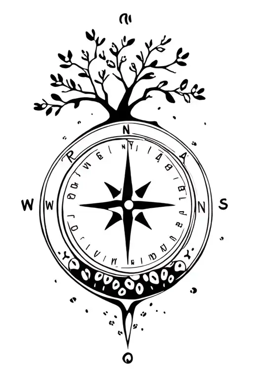Compass With Paw Prints And A Tree